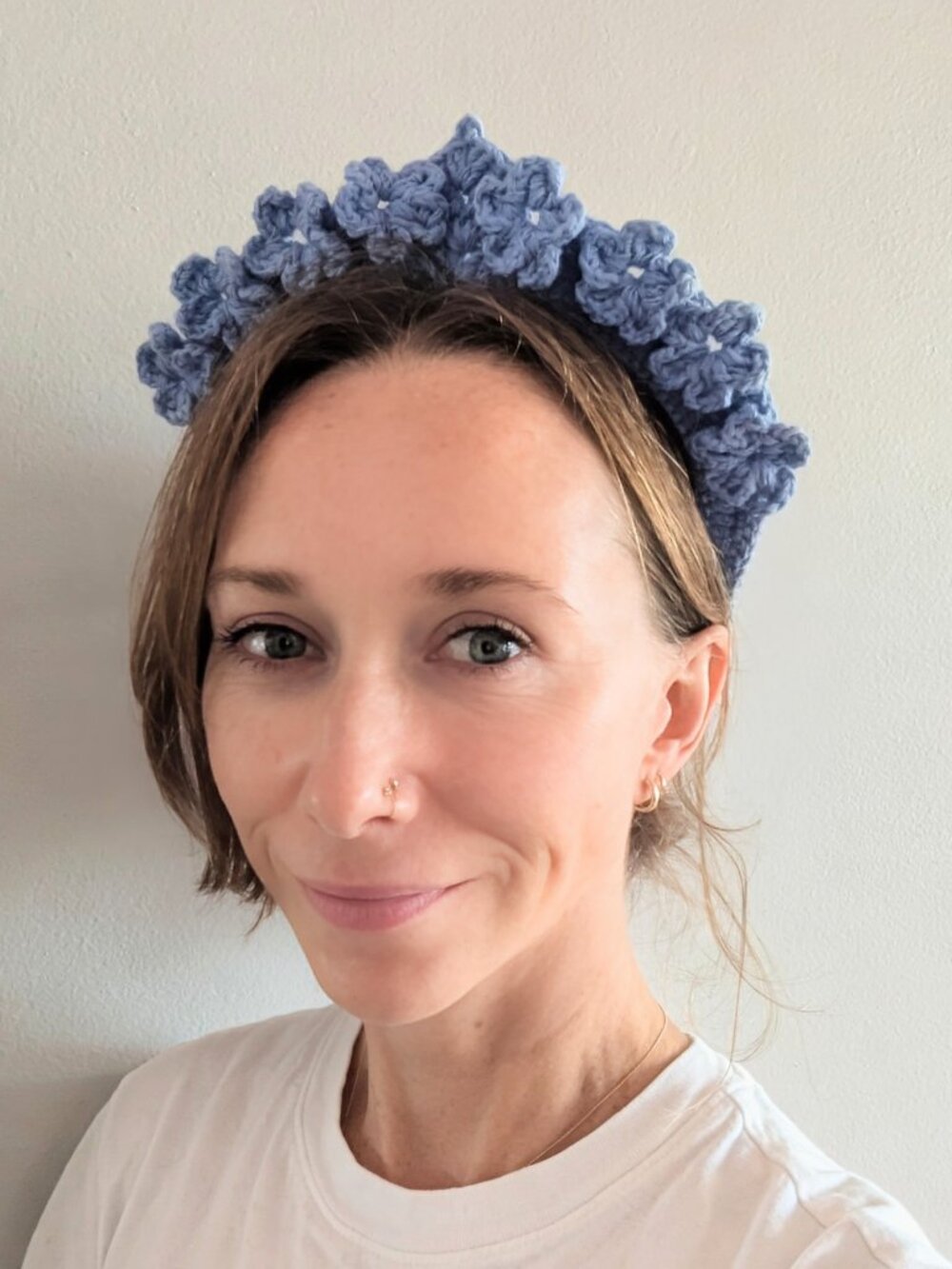 Hand Crochet 3D Floral Crown Headband Periwinkle Coastal Grandmother Artisan